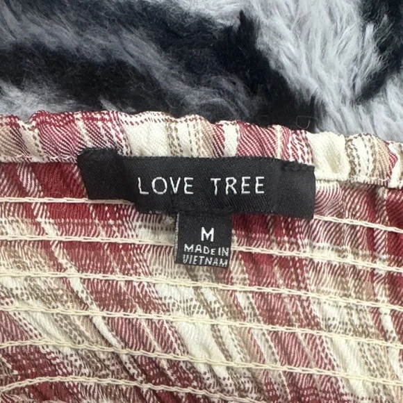 Love Tree Ruffled Burgundy and Cream Plaid Top - Picture 2 of 6